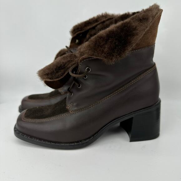 La Canadienne Brown Leather Shearling Line Square Toe Ankle Boot Womens Size 5.5 - Picture 10 of 16